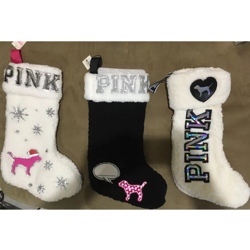 NEW Victoria's Secret PINK Sherpa
Christmas Stocking w/Personalizable Bubble